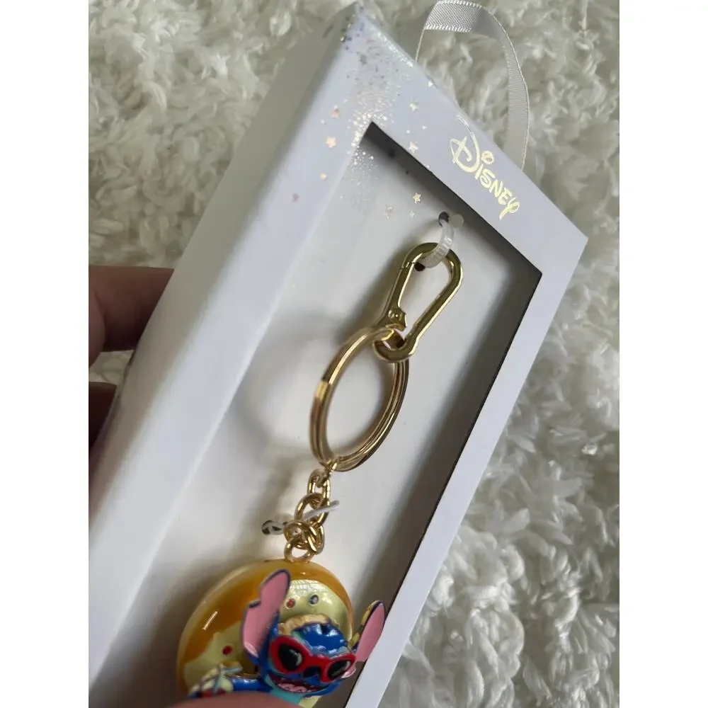 Disney Stitch Donut Floatie Spinner Keychain Charm Clip Gold Tone Sunglasses NEW